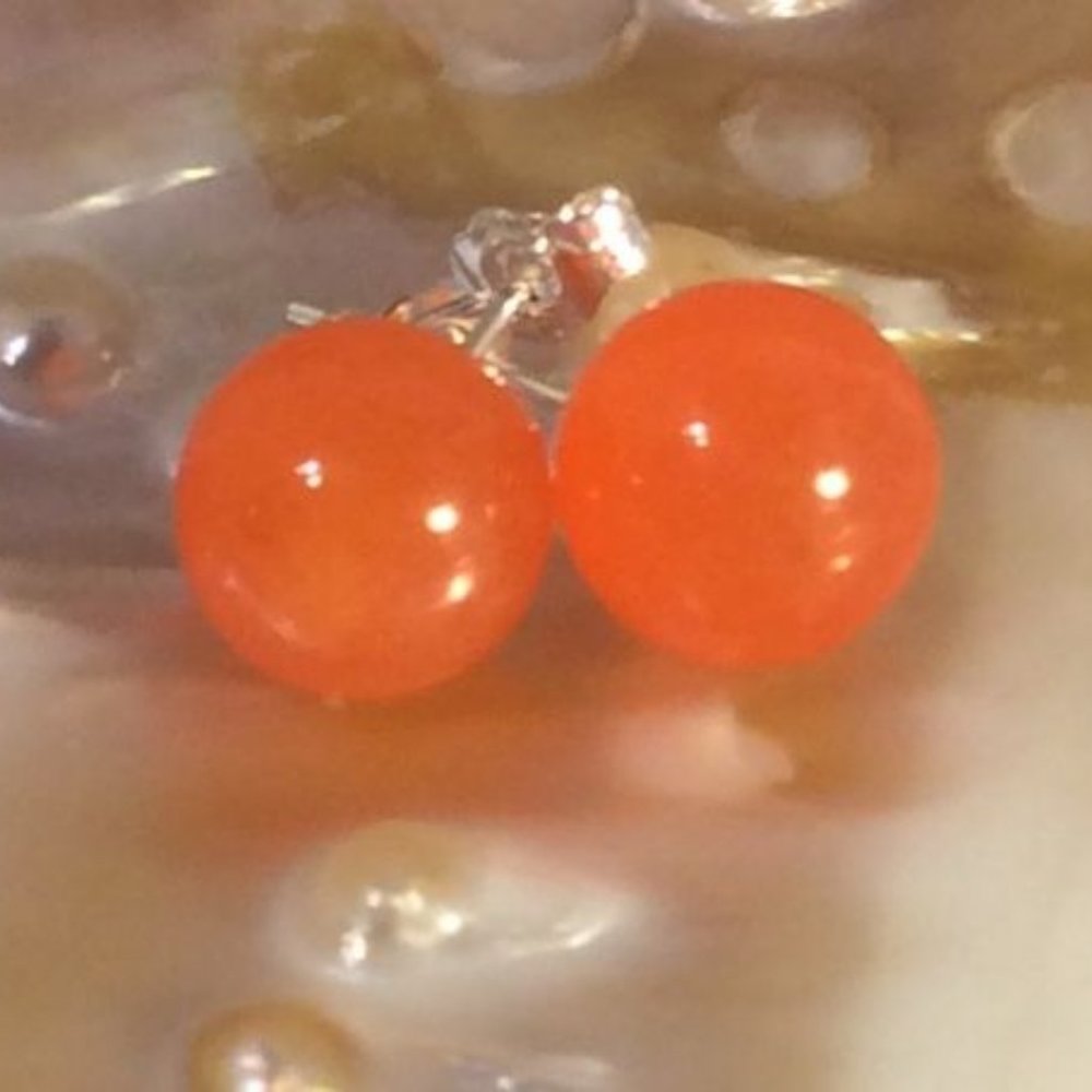 COPY - Natural Orange Jade Gemstone Earrings .925 Sterling Silver  SG-0004